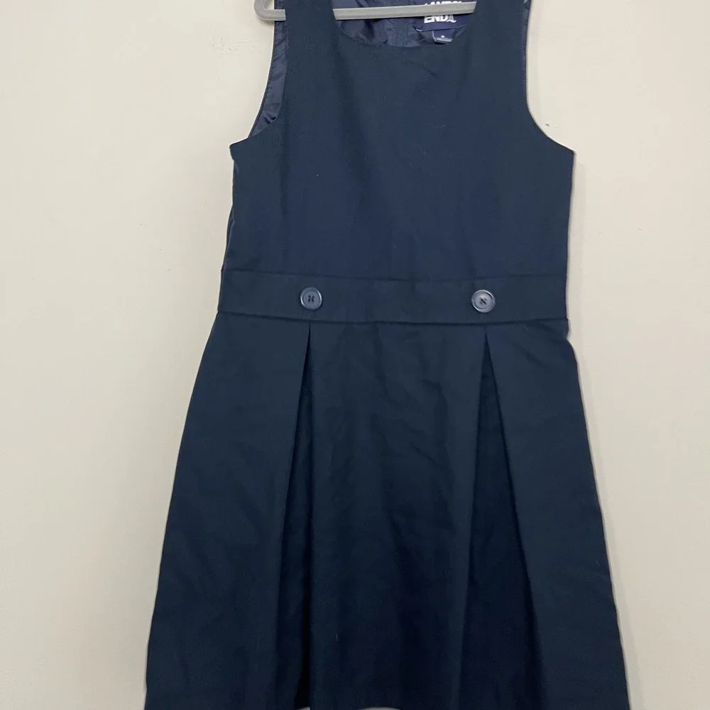Lands' End Girls Navy School Uniform Jumper Dress Pleated Preppy Classic Sz 8